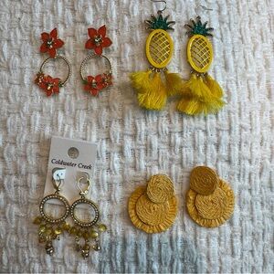 Coldwater Creek Tropical Earring Collection set of 4 yellow pineapple flowers